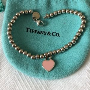 Tiffany & Co. heart tag bead bracelet, pink enamel